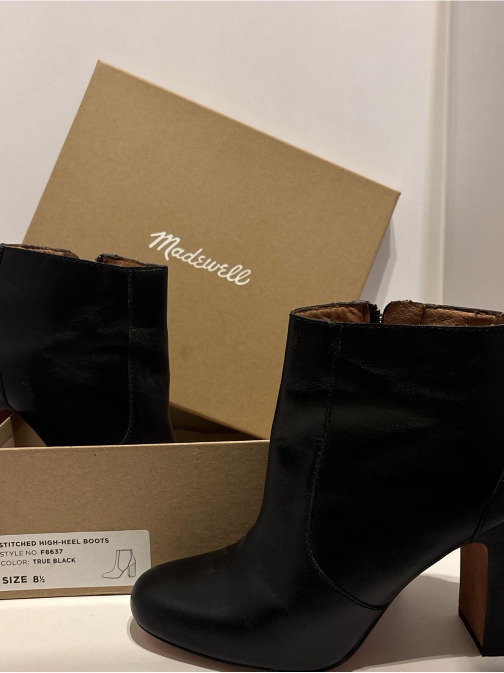 Madewell True Black Leather Block Heel Ankle Boots